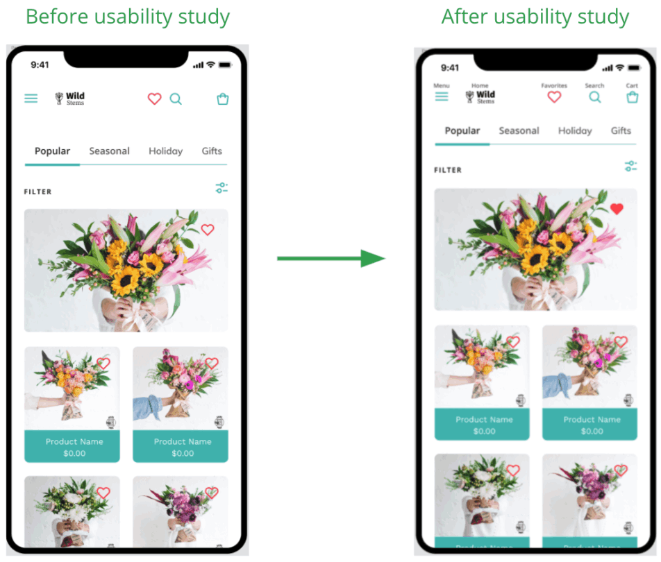 Images of before the usability study and after the usability study.