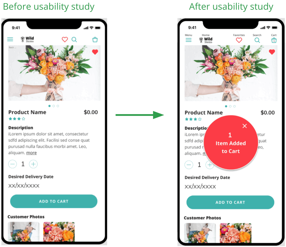 Images of before the usability study and after the usability study.