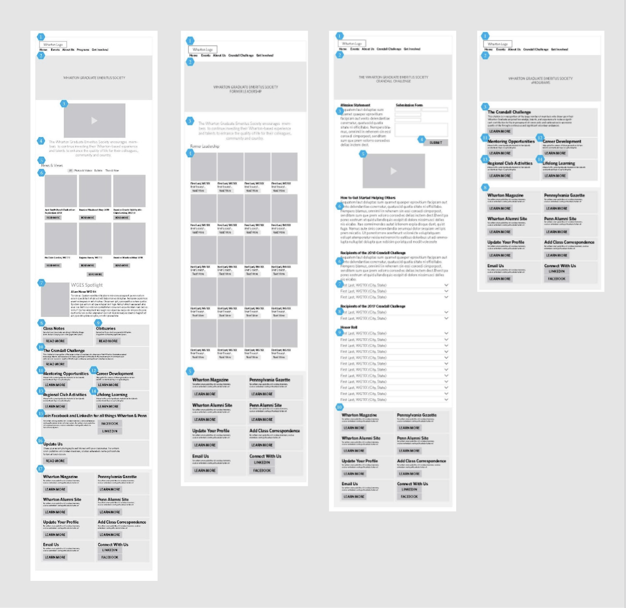 Emeritus Society Wireframes 